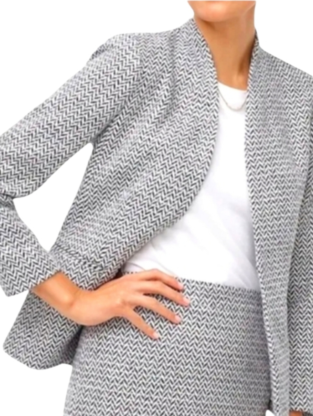 J. Crew Herringbone Broadway blazer black white blue pink Equestrian
